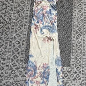 SHEIN Cream Paisley Maxi Dress with Blue & Pink Print